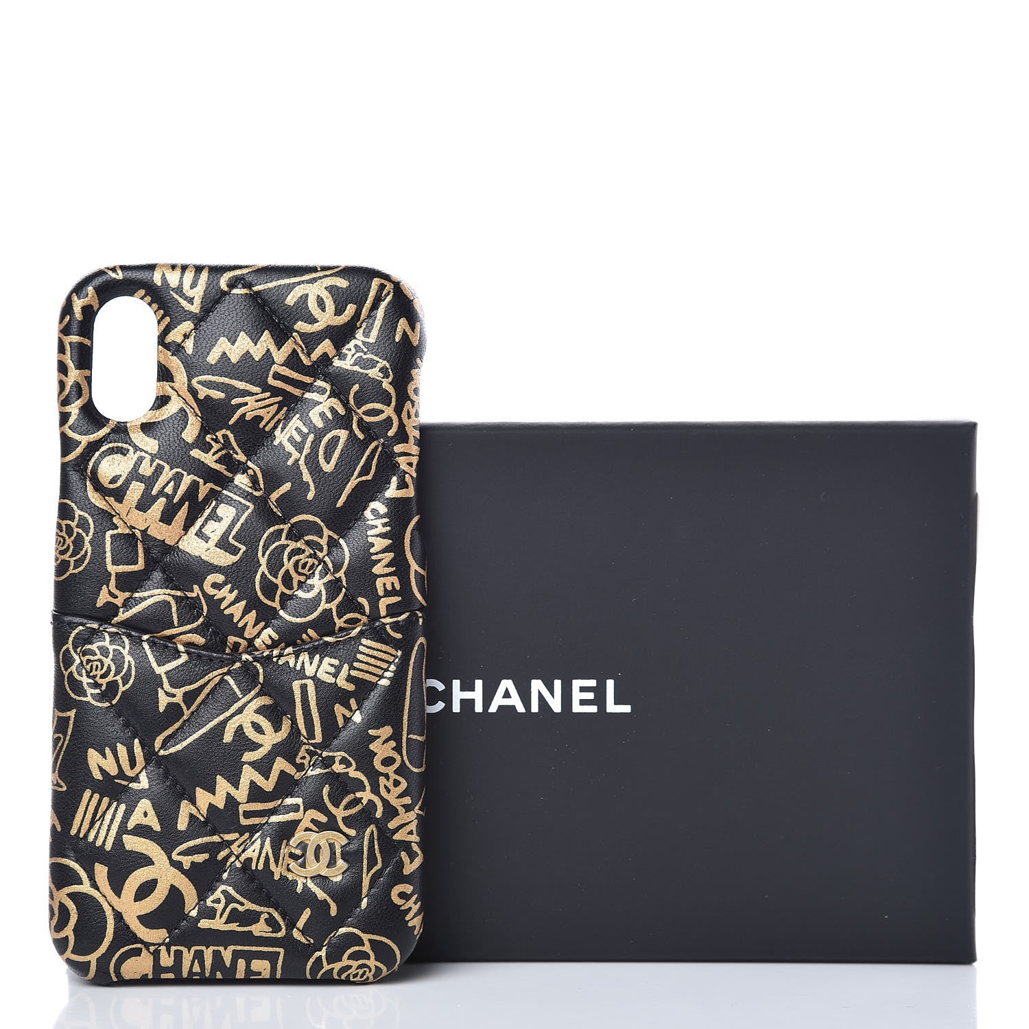 Chanel Lambskin Quilted iPhone X Coco Tech Egyptian Graffiti Case Black Gold 7 of 7