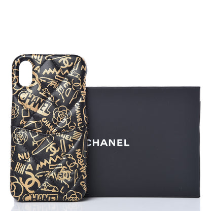 Chanel Lambskin Quilted iPhone X Coco Tech Egyptian Graffiti Case Black Gold 7 of 7
