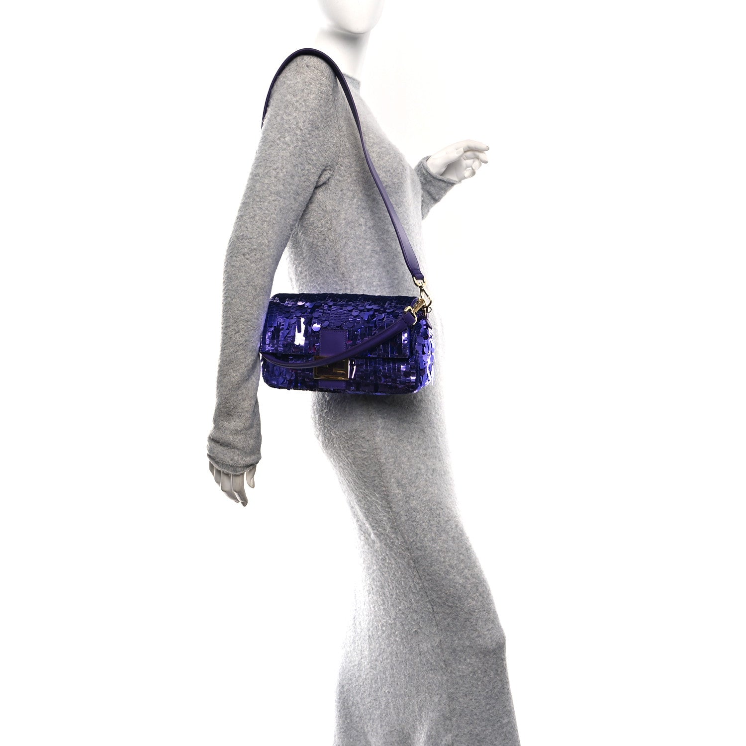 Fendi Sequin Paillettes Shiny Nappa Sex and the City Baguette Viola Purple Rain 2 of 10