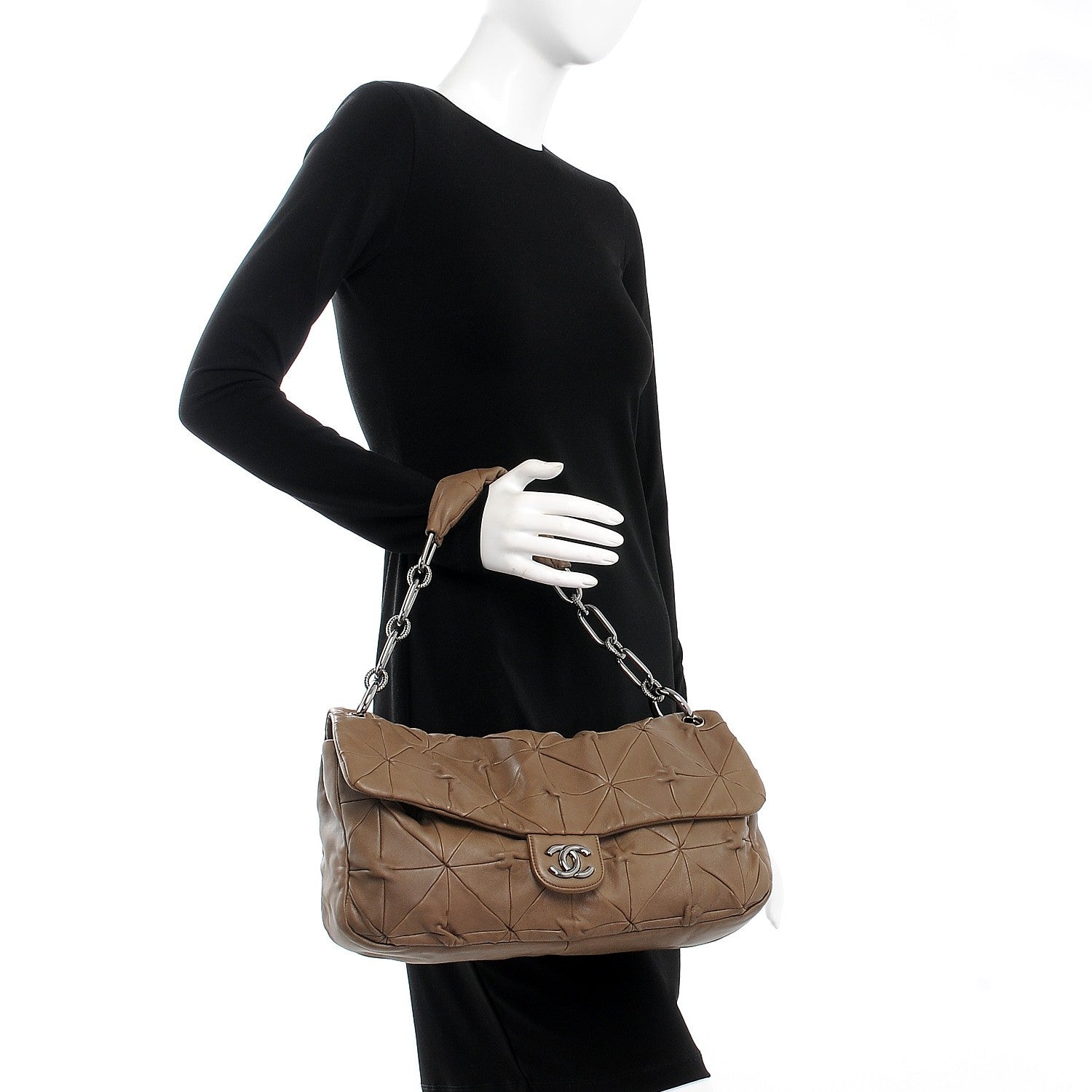 Chanel Lambskin Quilted Jumbo Origami Soft Squares Flap Khaki 2 of 7