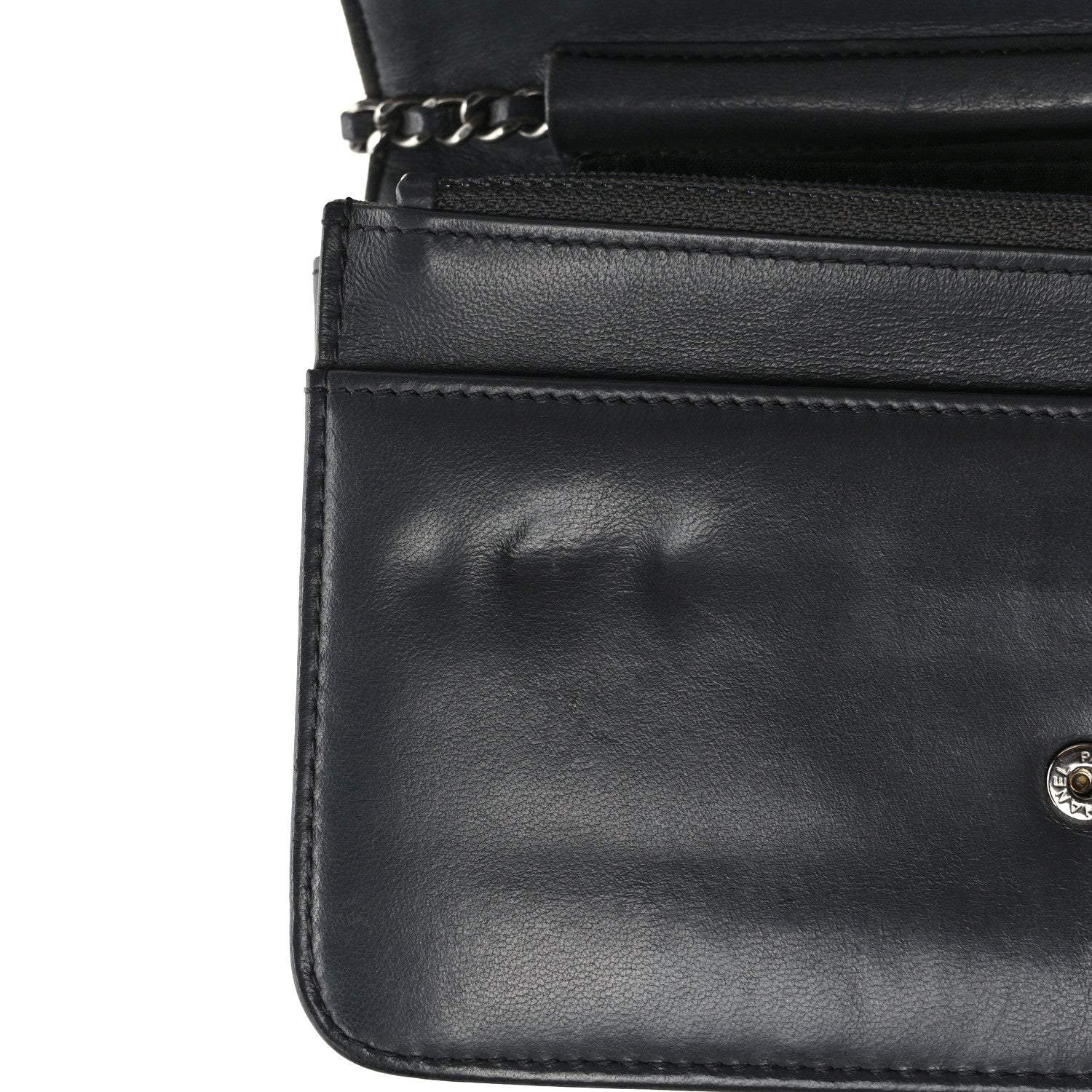 Chanel Lambskin Quilted Boy Wallet On Chain WOC Dark Grey 12 of 12