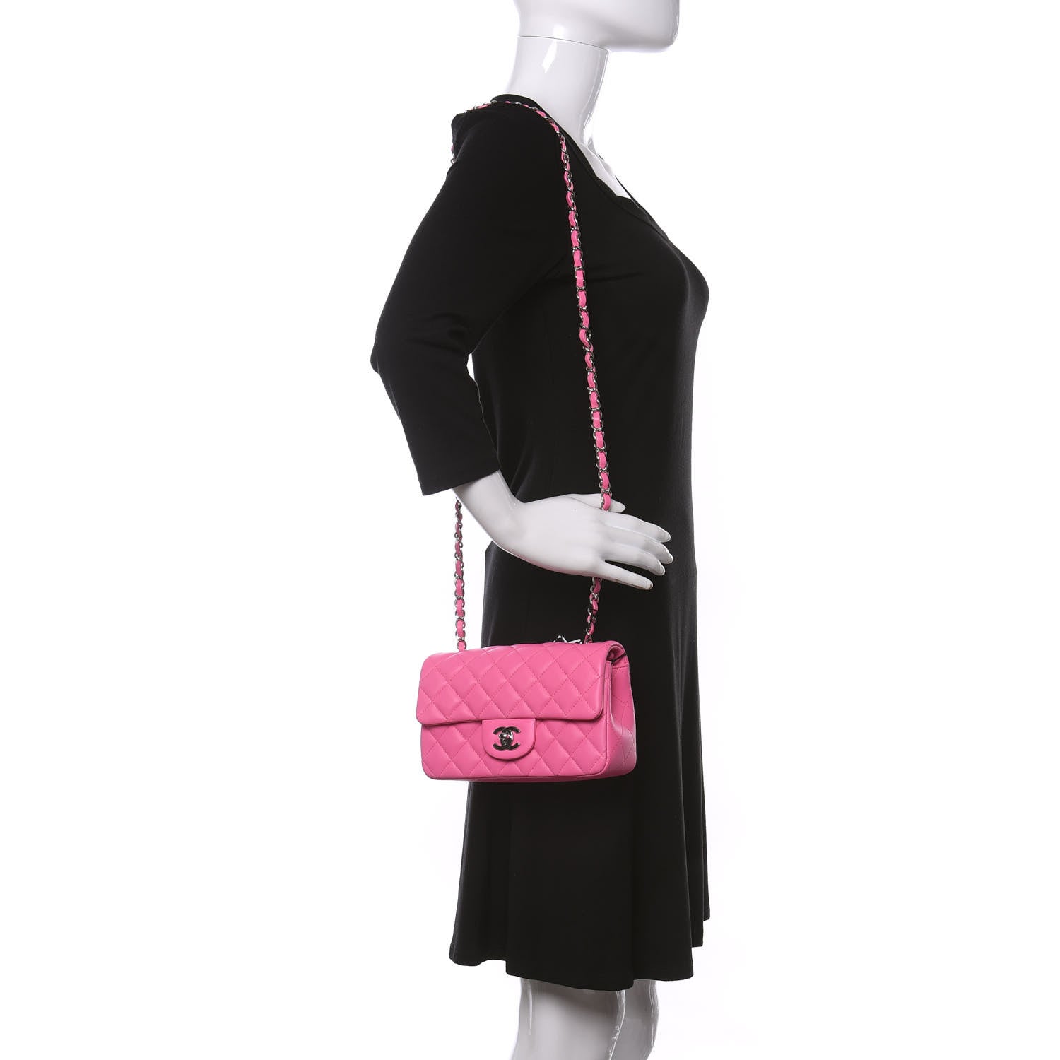 Chanel Lambskin Quilted Mini Rectangular Flap Neon Pink 2 of 11