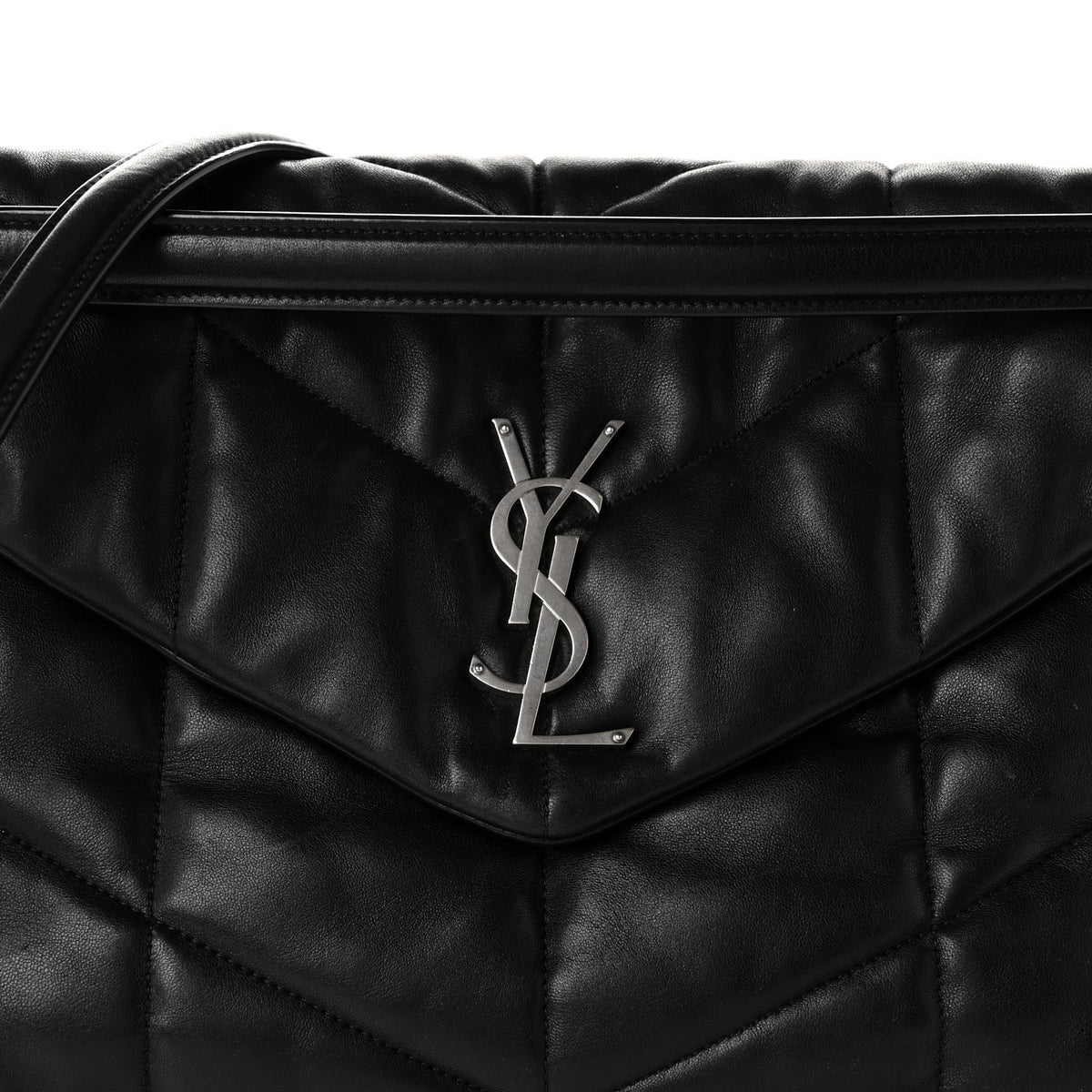 Lambskin Quilted Medium Loulou Puffer Monogram Chain Satchel Black