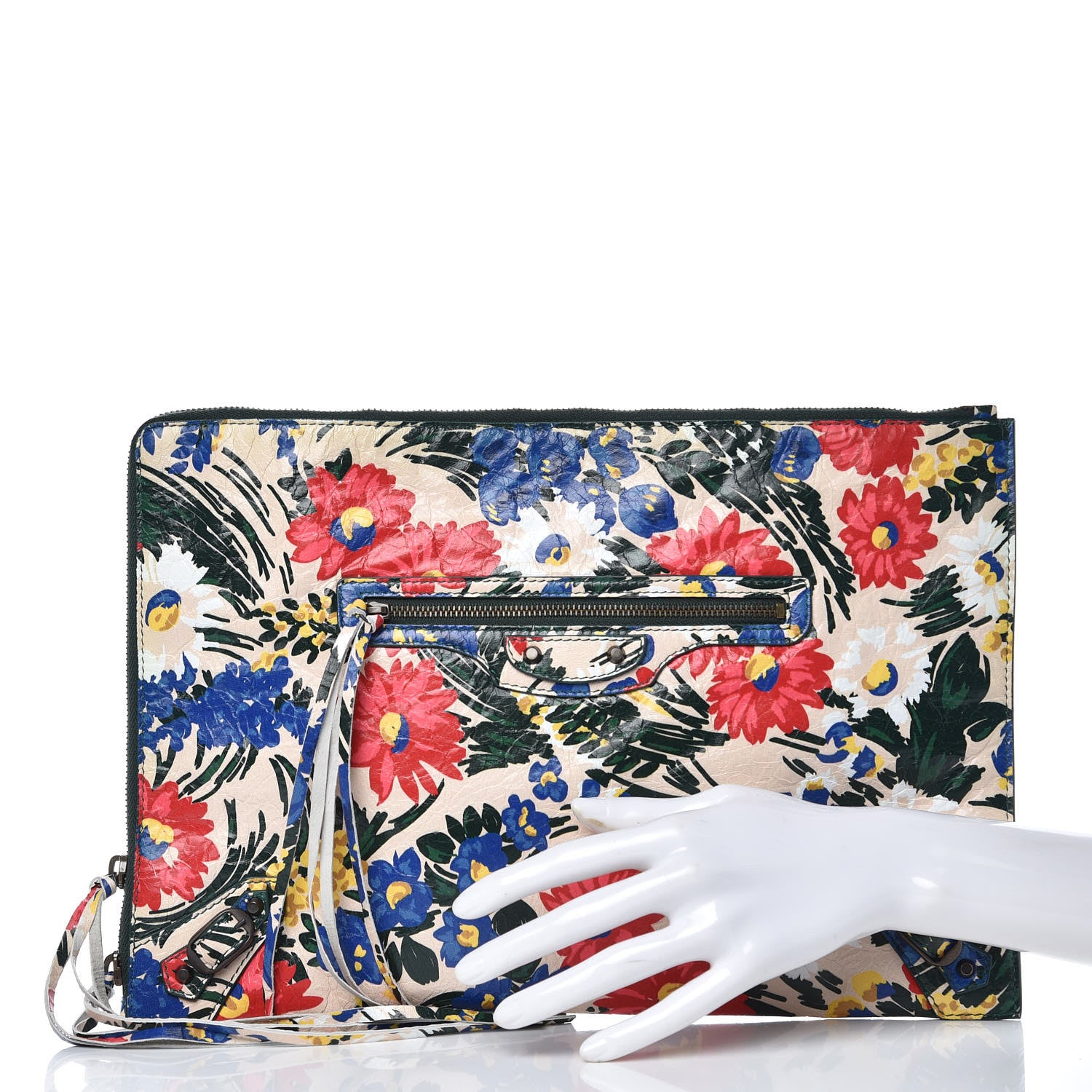 Balenciaga Agneau Classic Hardware Fleurs Small Pouch Beige Red Green 2 of 7
