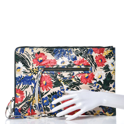 Balenciaga Agneau Classic Hardware Fleurs Small Pouch Beige Red Green 2 of 7