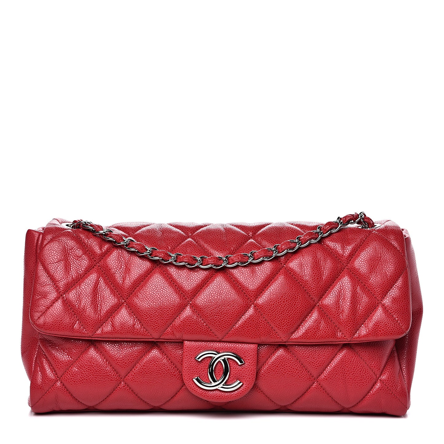 Glazed Caviar Medium Nature Flap Bag Red