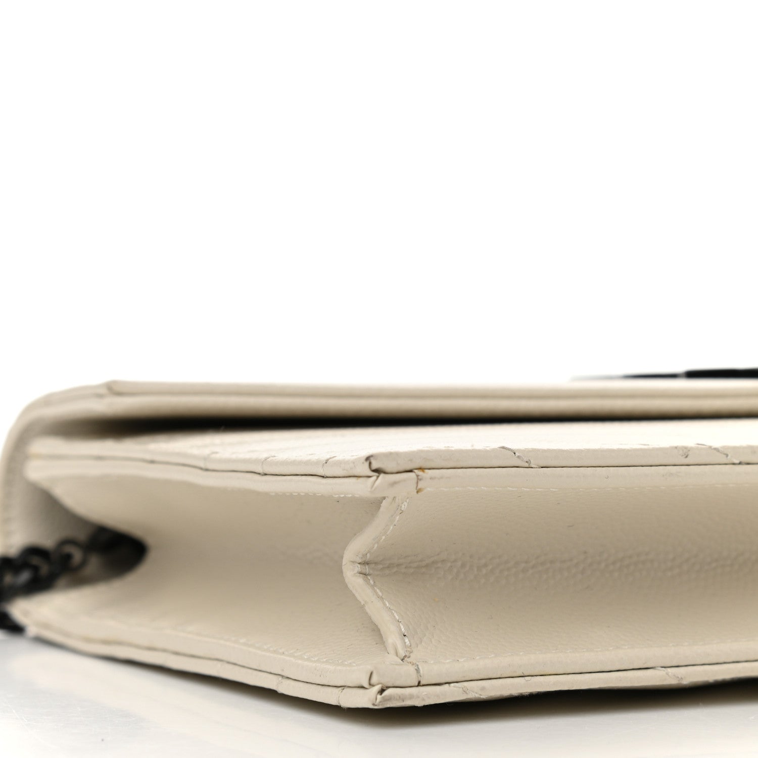 Saint Laurent Grain De Poudre Matelasse Chevron Monogram Envelope Chain Wallet Dove White 10 of 11