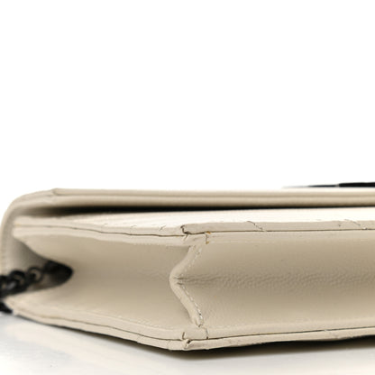 Saint Laurent Grain De Poudre Matelasse Chevron Monogram Envelope Chain Wallet Dove White 10 of 11