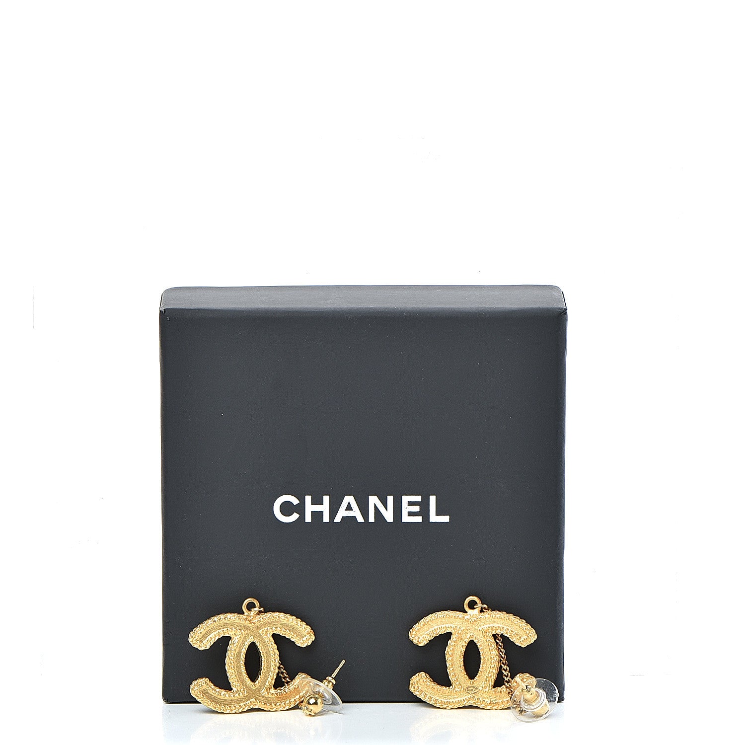 Chanel CC Drop Earrings Matte Gold 5 of 5