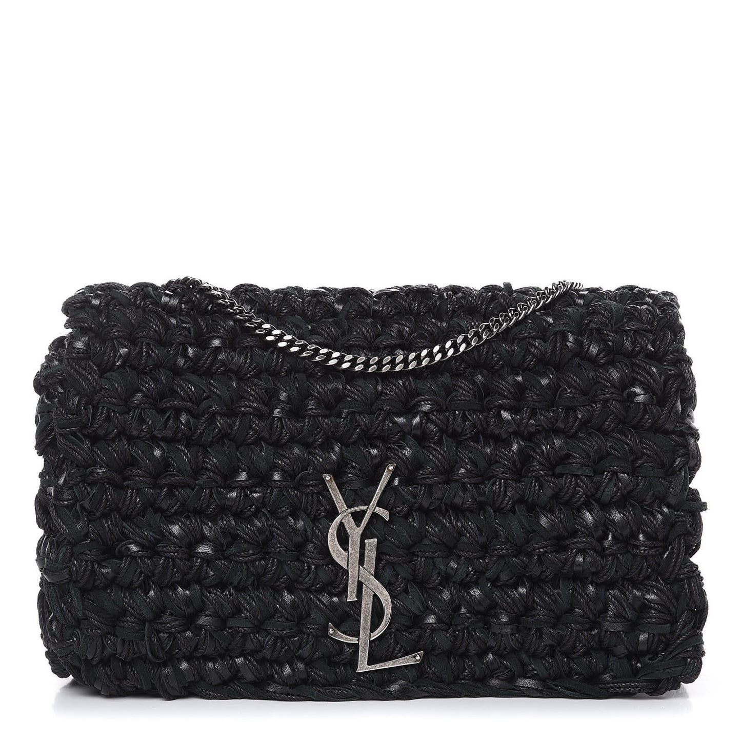 Woven Calfskin Medium Monogram Kate Satchel Black
