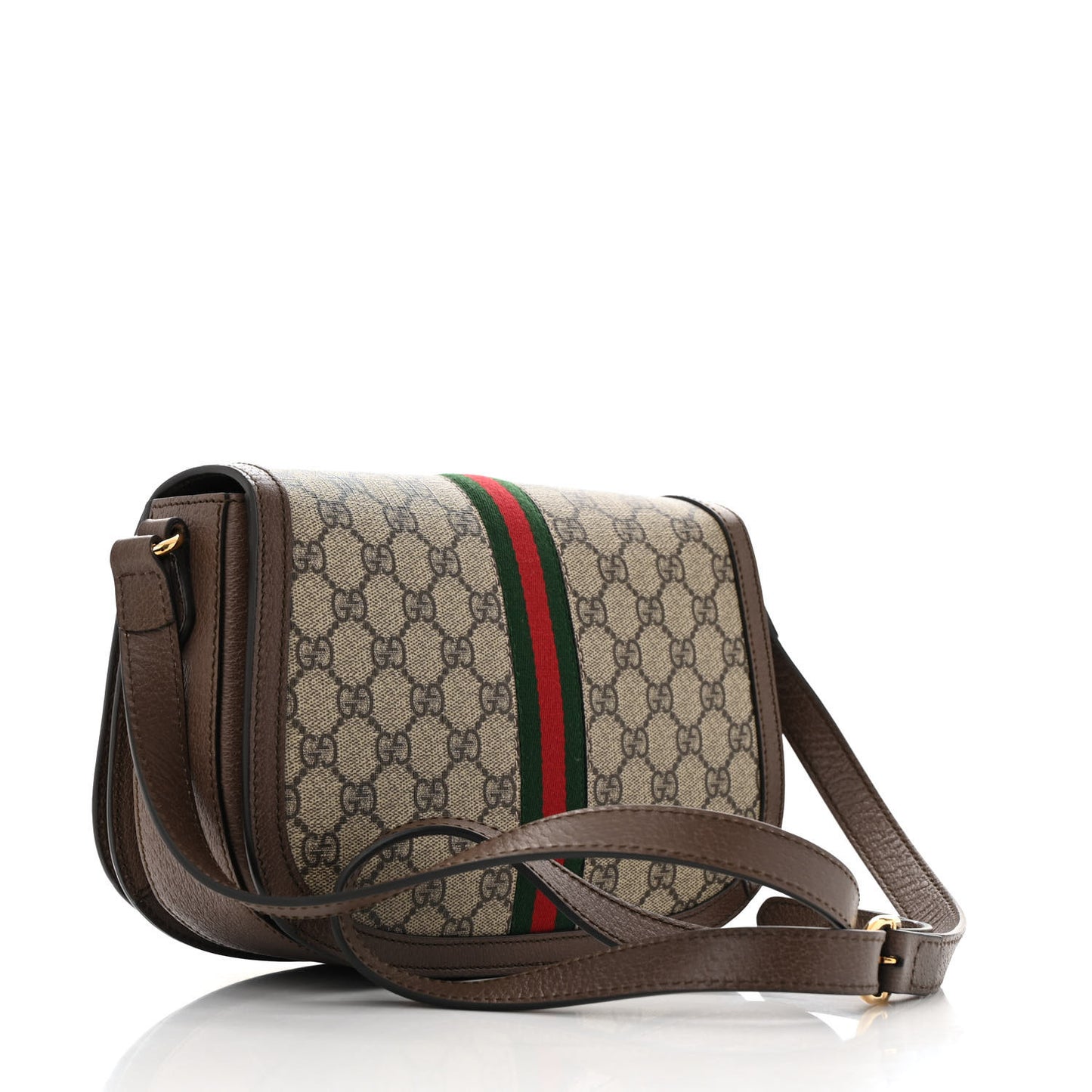 GG Supreme Monogram Web Small Ophidia Flap Messenger Bag Brown