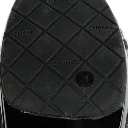 Chanel Patent Sequin Tweed Cap Toe Mules Black 38 6 of 8