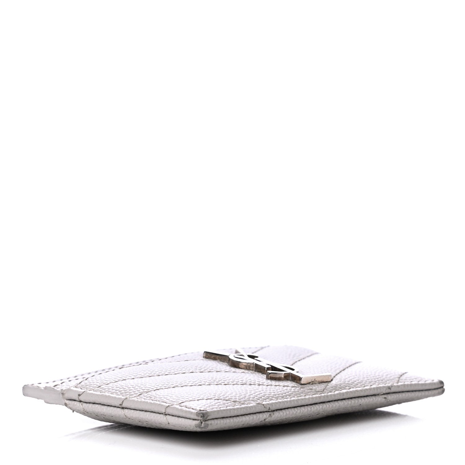 Saint Laurent Grain De Poudre Matelasse Chevron Monogram Credit Card Case Granite 4 of 7