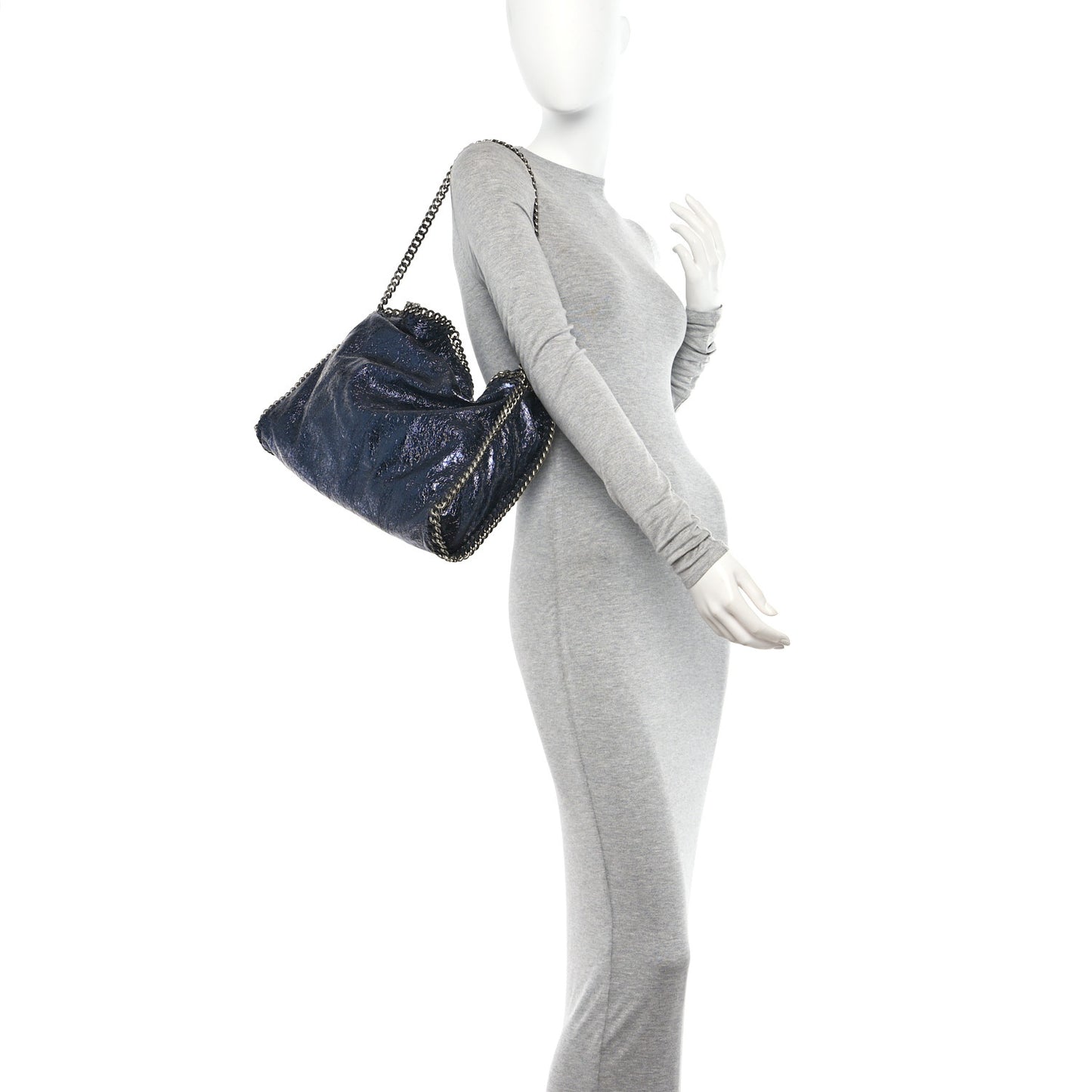 Metallic Crackle Falabella Fold Over Tote Navy