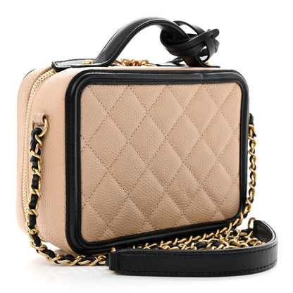 Chanel Caviar Quilted Small CC Filigree Vanity Case Beige Black 3 of 11