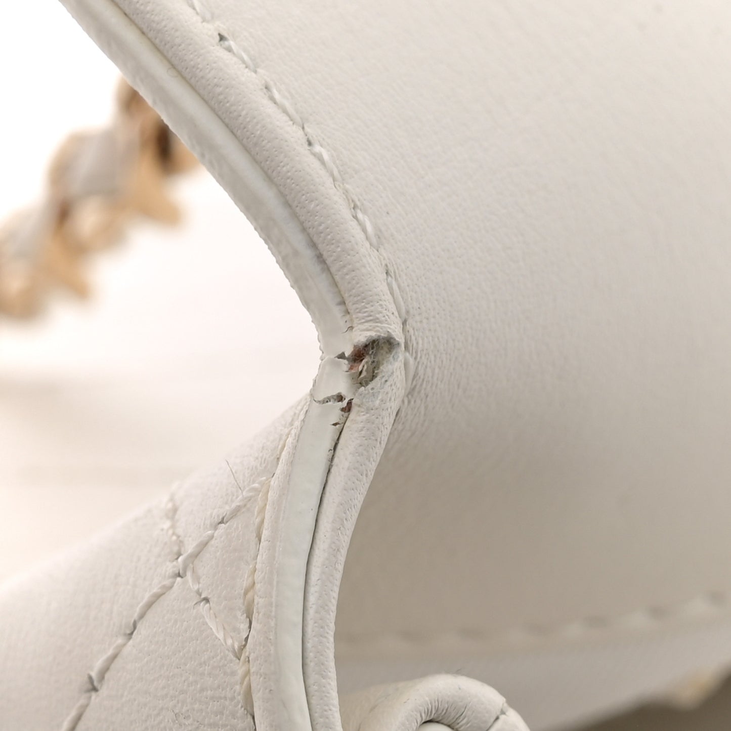 Calfskin Stitched Small Covered CC Flap Bag White