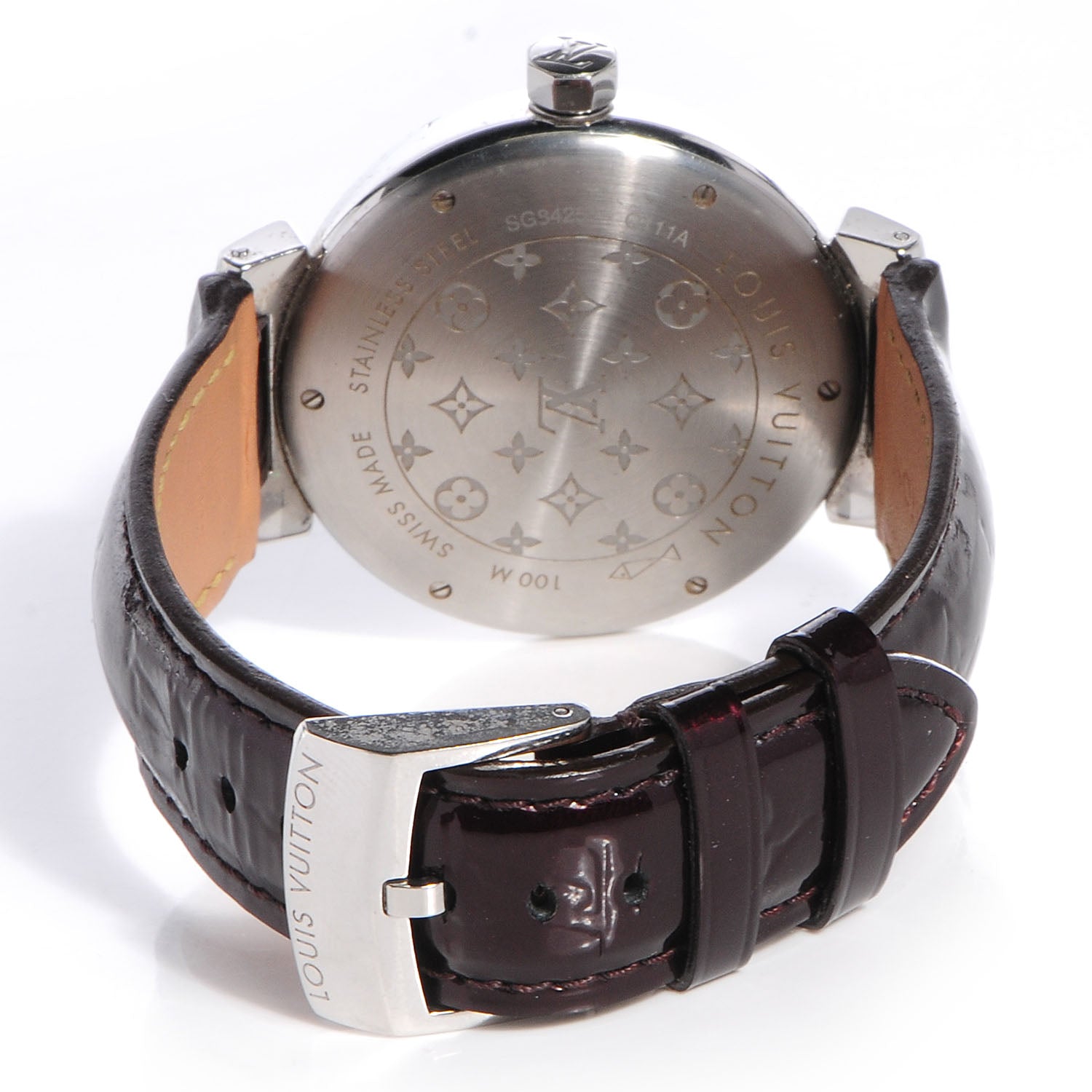 Louis Vuitton Vernis Diamond Tambour Disc Watch L Amarante 4 of 8