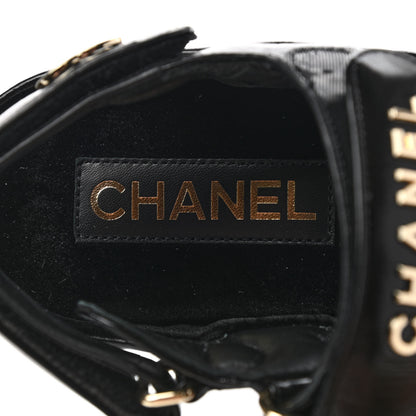 Chanel Shiny Calfskin Logo Platform Sandals 38 Black 8 of 9