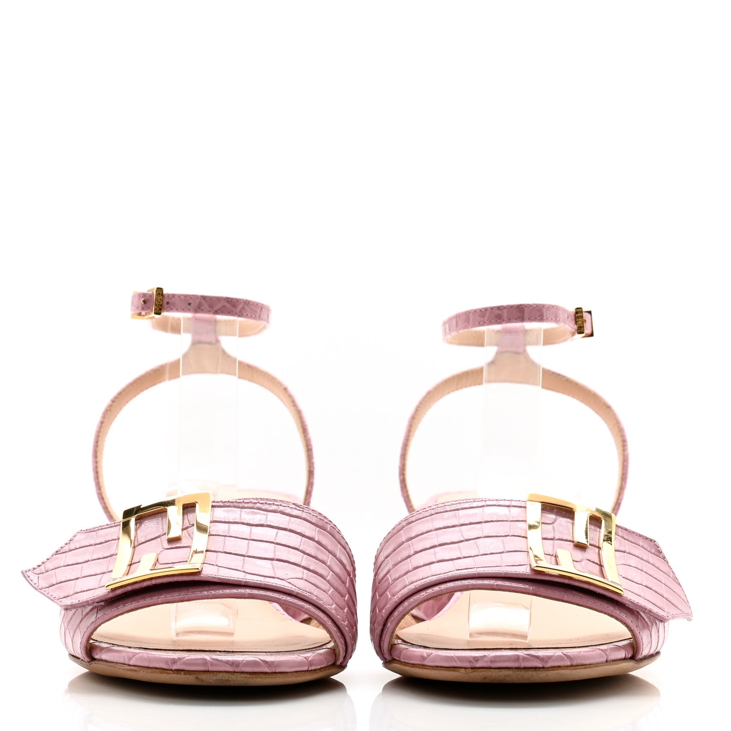Vitello Crocodile Embossed Promenade Ankle Strap Sandals 35 Quarzo
