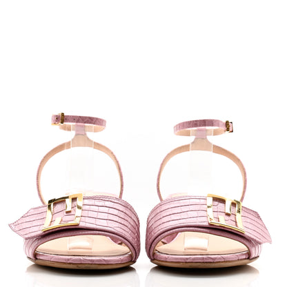 Fendi Vitello Crocodile Embossed Promenade Ankle Strap Sandals 35 Quarzo 3 of 9