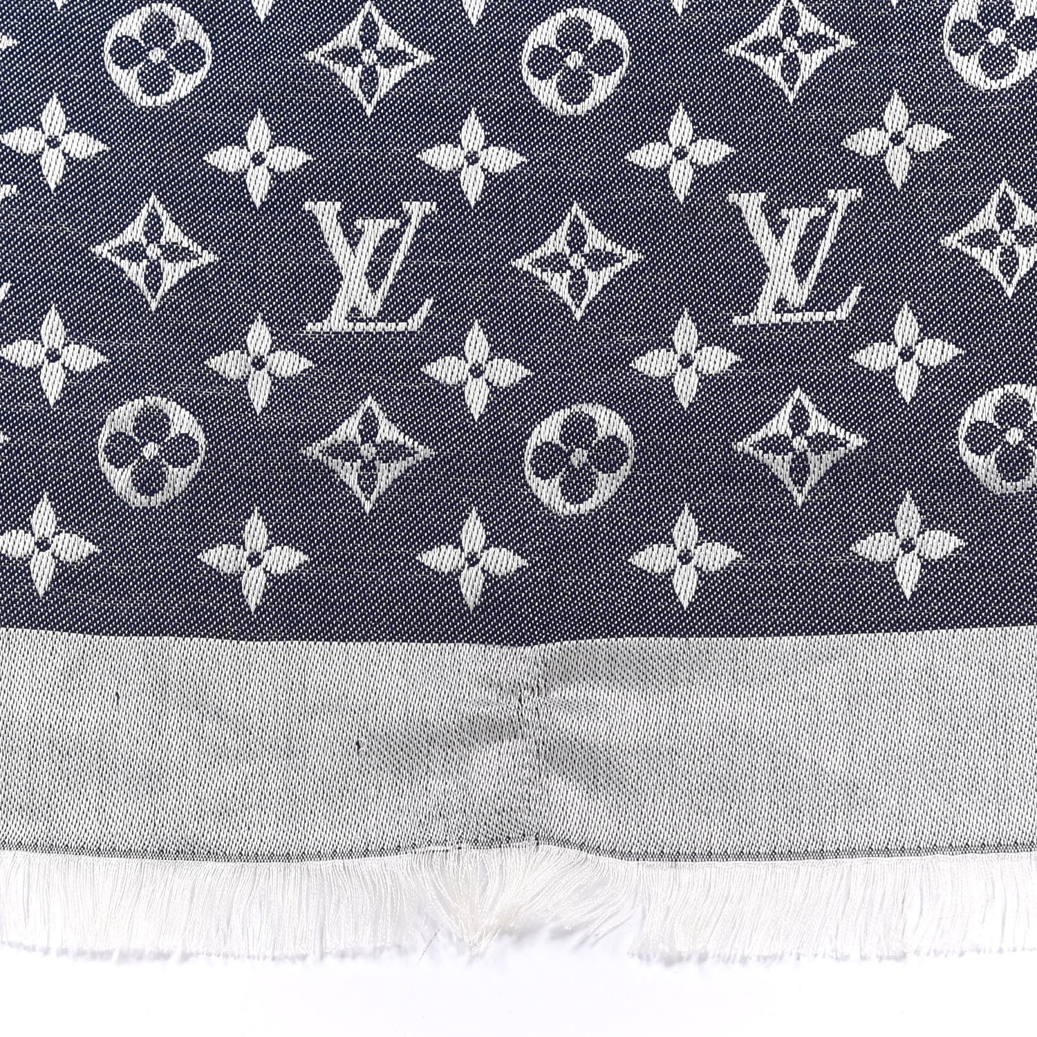 Louis Vuitton Silk Wool Monogram Denim Shawl Blue 4 of 4