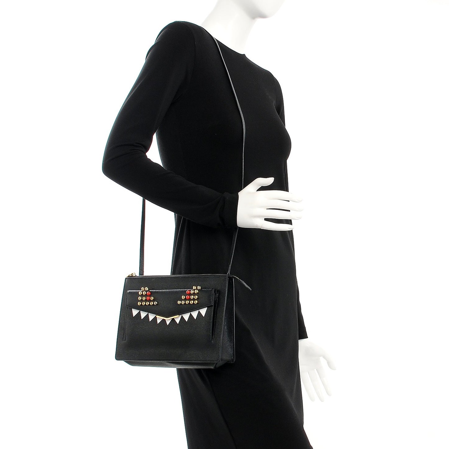 Vitello Elite Studded Monster Crossbody Bag Black