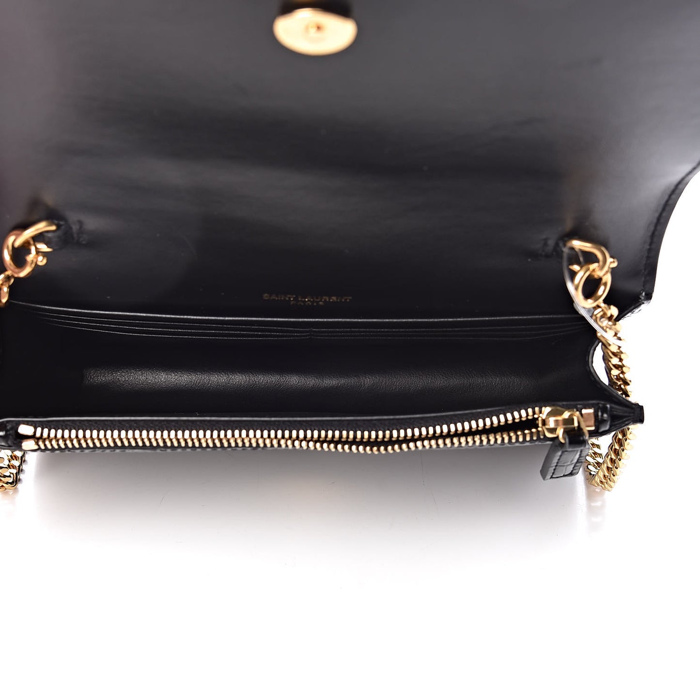 Calfskin Crocodile Embossed Kate Monogram Tassel Chain Wallet Black