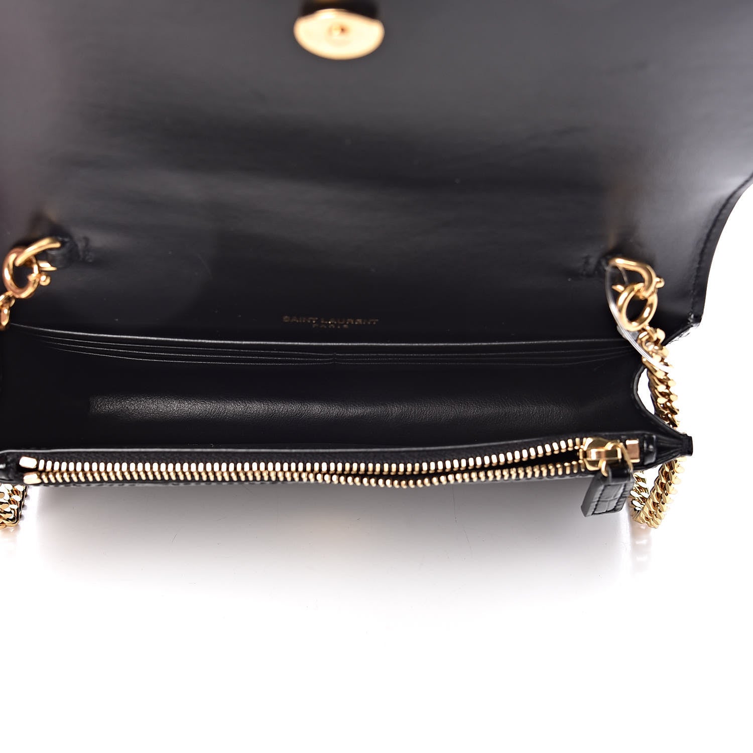 Saint Laurent Calfskin Crocodile Embossed Kate Monogram Tassel Chain Wallet Black 5 of 11