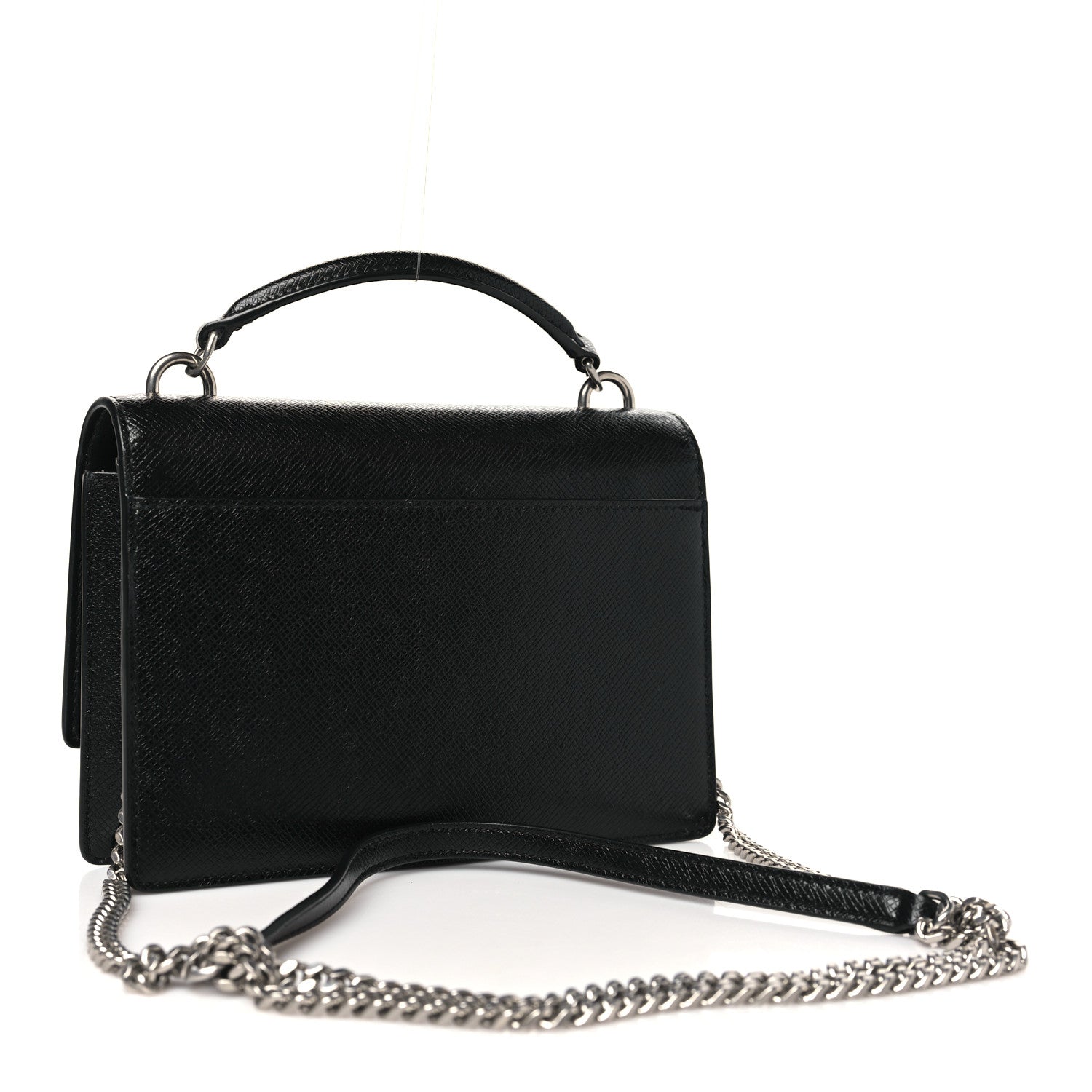 Saint Laurent Coated Bark Calfskin Sunset Chain Wallet Black 3 of 9