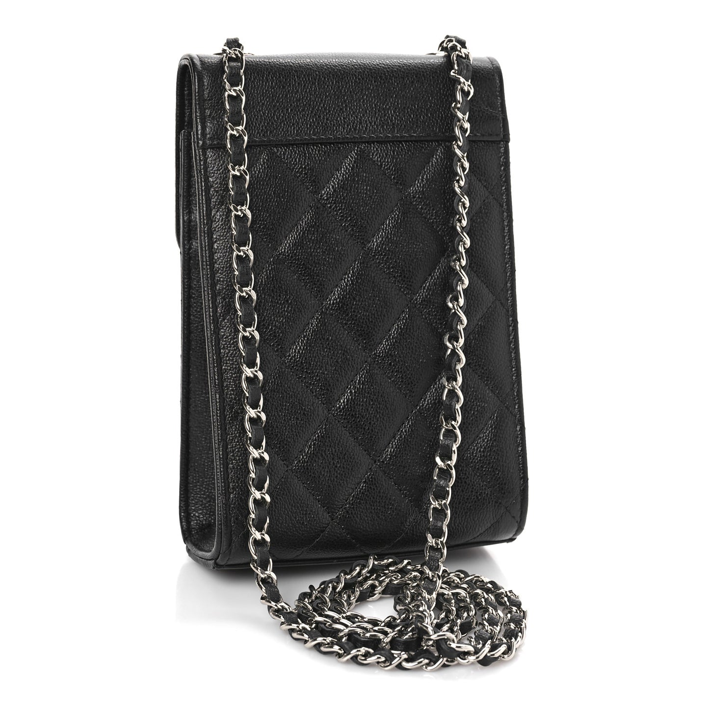Grained Calfskin Quilted CC Box Clutch With Chain Black