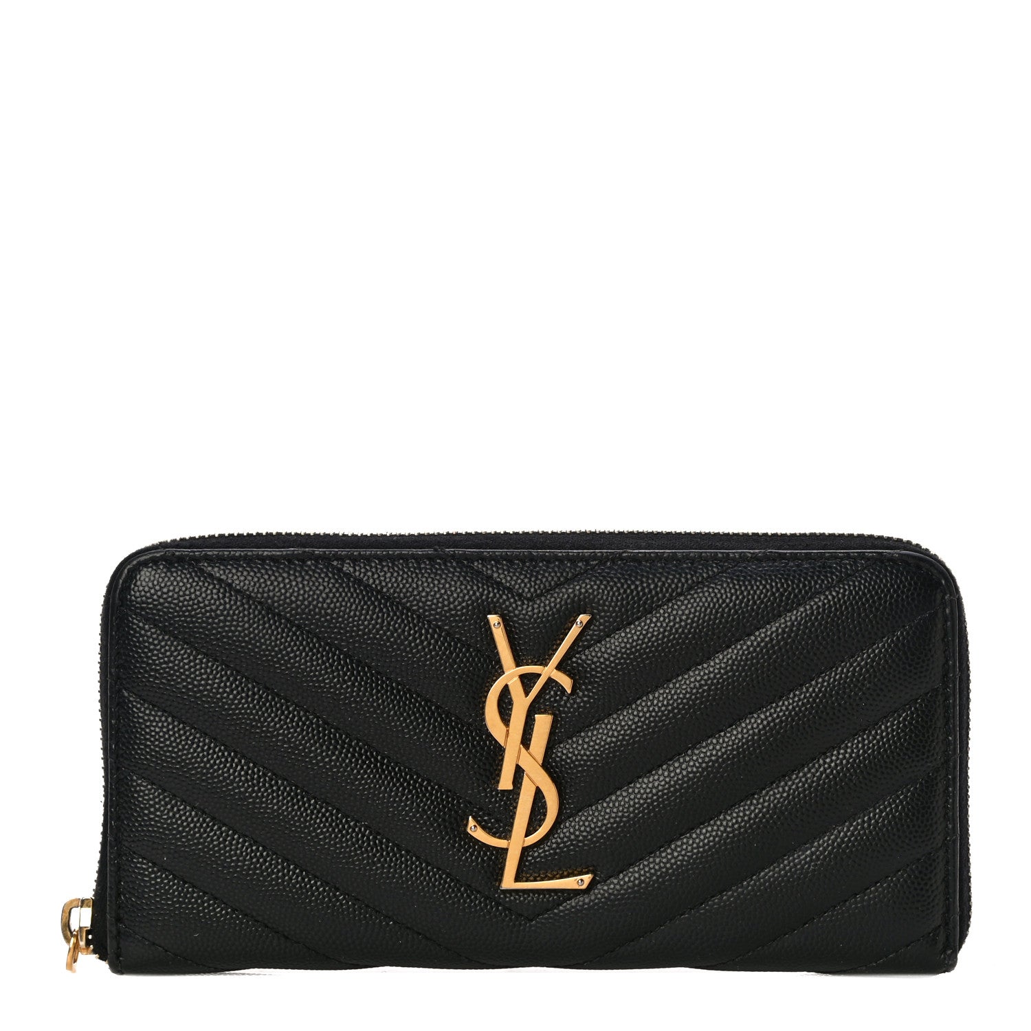 Saint Laurent Grain De Poudre Matelasse Chevron Monogram Zip Around Wallet Black 1 of 10