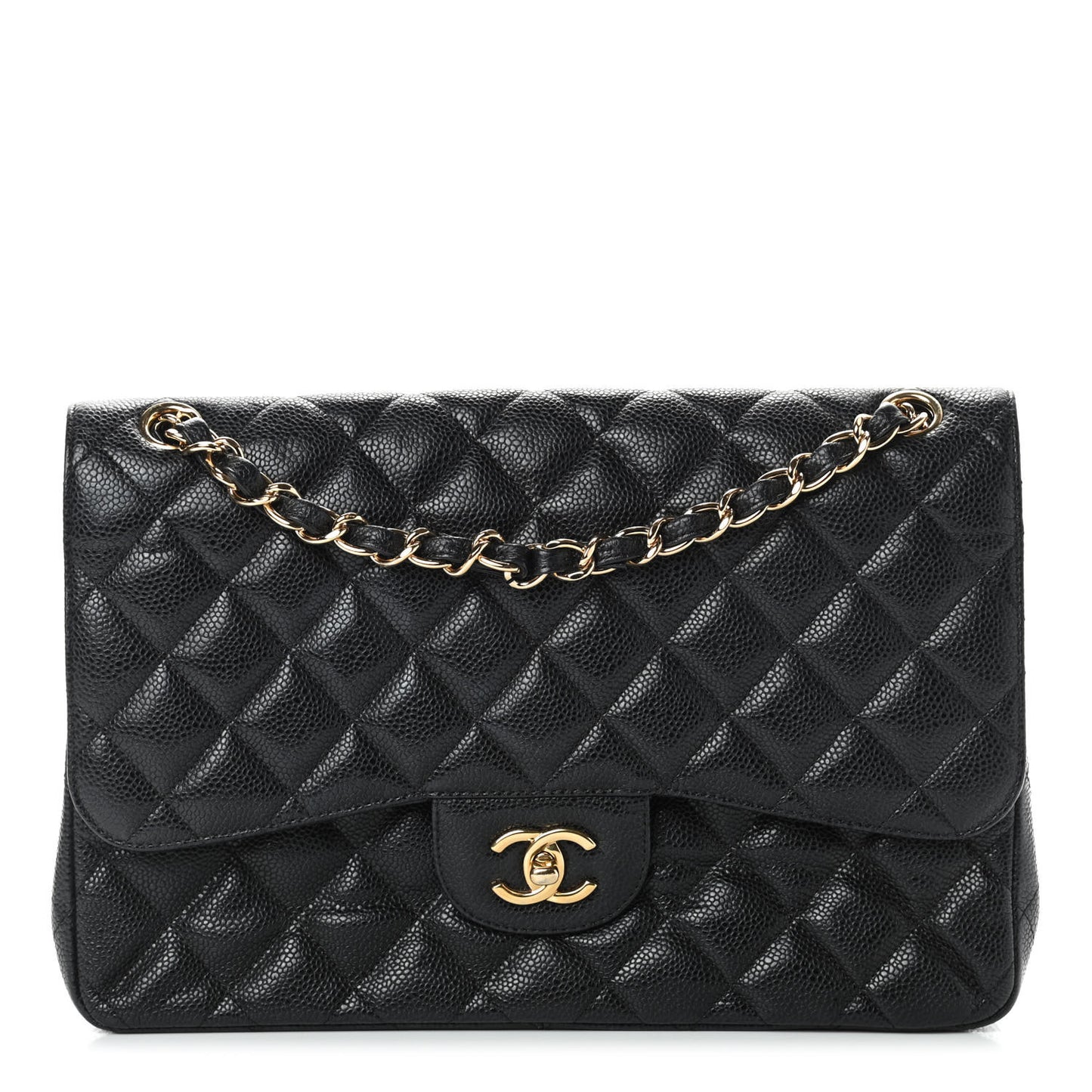 Caviar Quilted Jumbo Double Flap Black