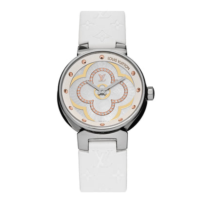 Louis Vuitton Stainless Steel Rubber Diamond 28mm Tambour Moon Divine Quartz Watch White 1 of 4