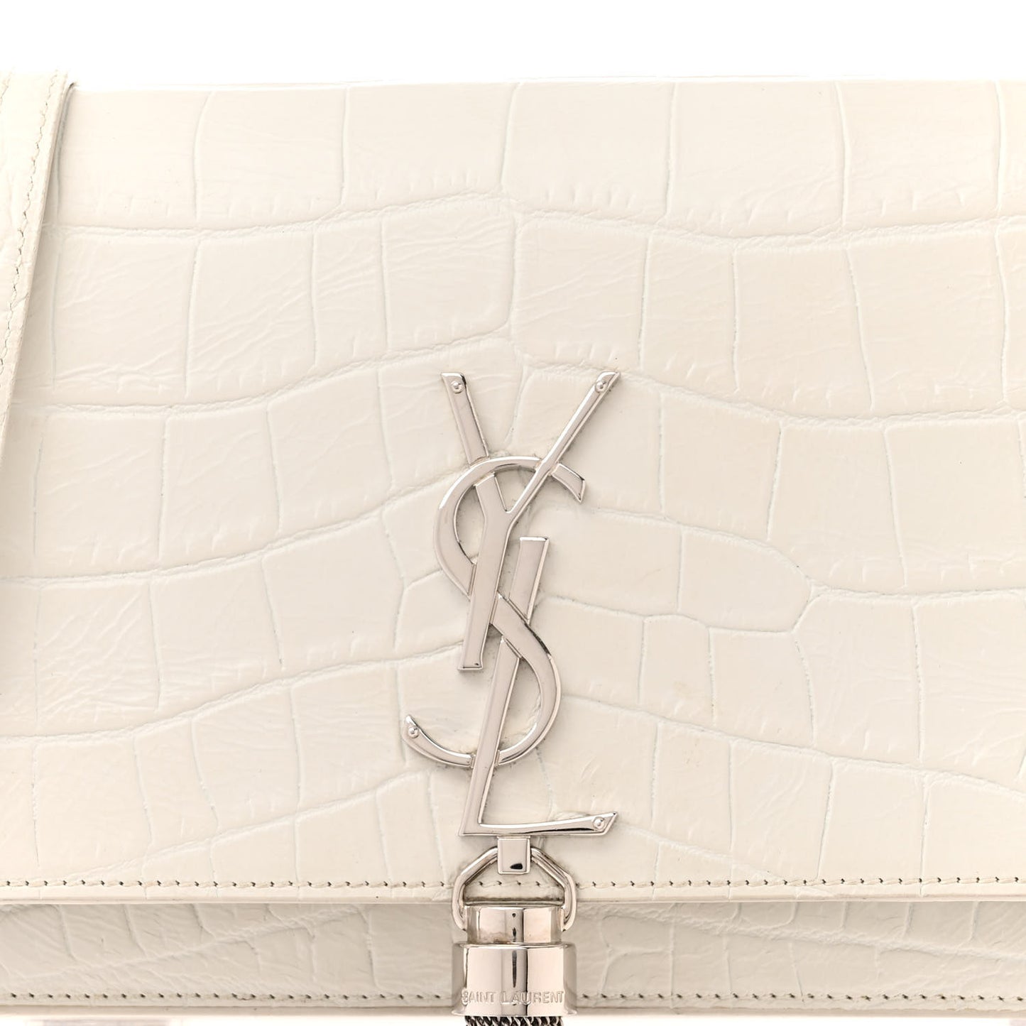 Calfskin Crocodile Embossed Kate Monogram Tassel Chain Wallet Crema Soft
