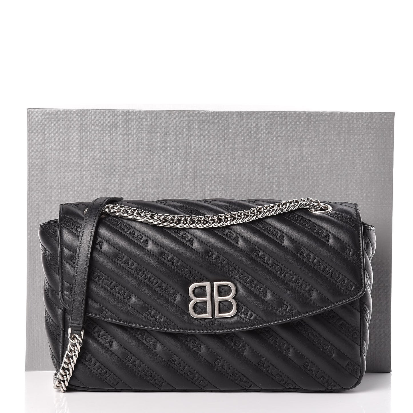 Calfskin Logo Matelasse M BB Chain Shoulder Bag Black