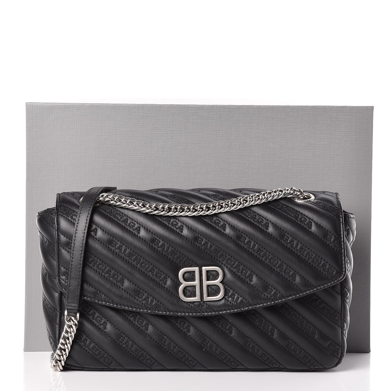 Balenciaga Calfskin Logo Matelasse M BB Chain Shoulder Bag Black 10 of 10