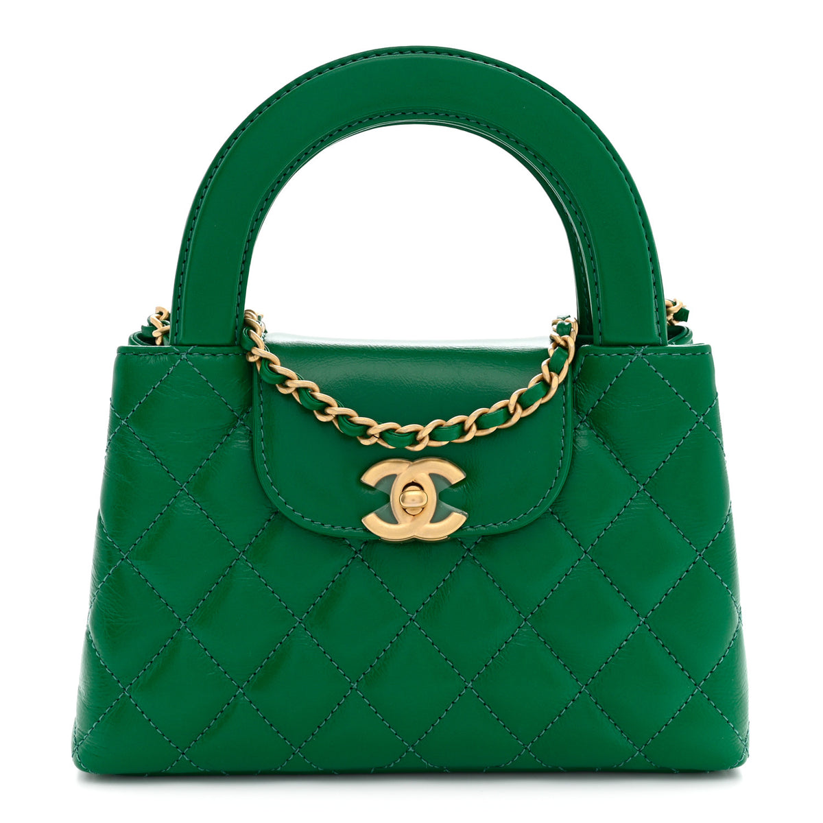 Chanel Shiny Aged Calfskin Quilted Nano Kelly Shopper Green 1 of 11
