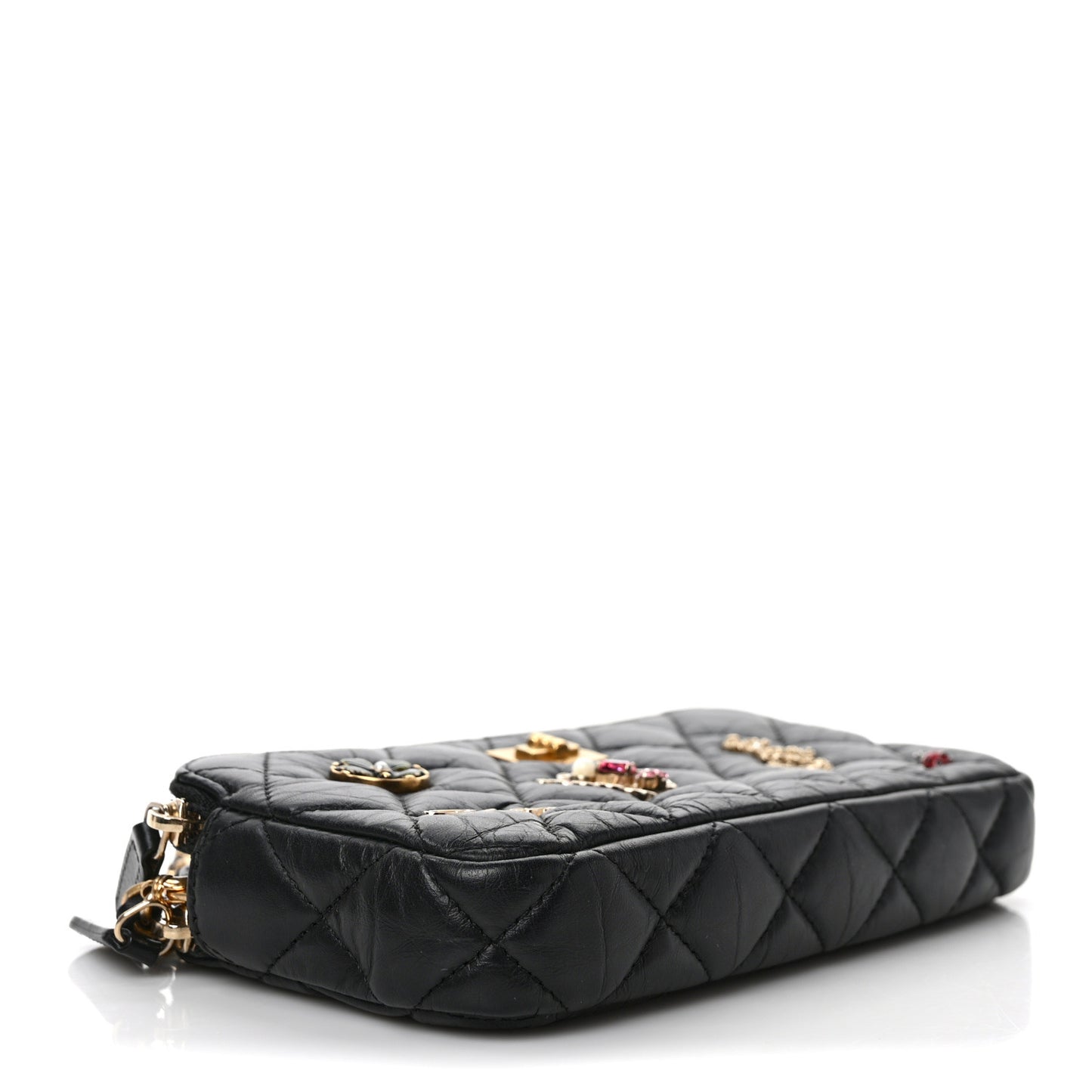 Aged Calfskin Lucky Charms 2.55 Reissue Small Clutch With Chain Black