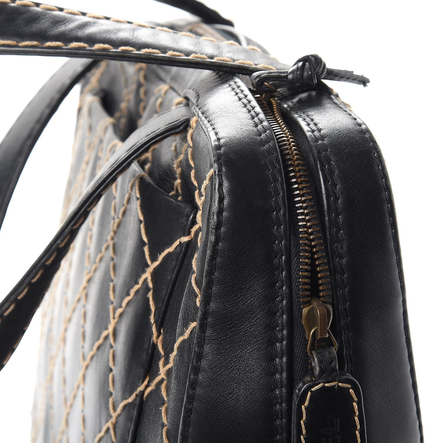 Chanel Calfskin Contrast Stitch Surpique Bowler Black 10 of 15