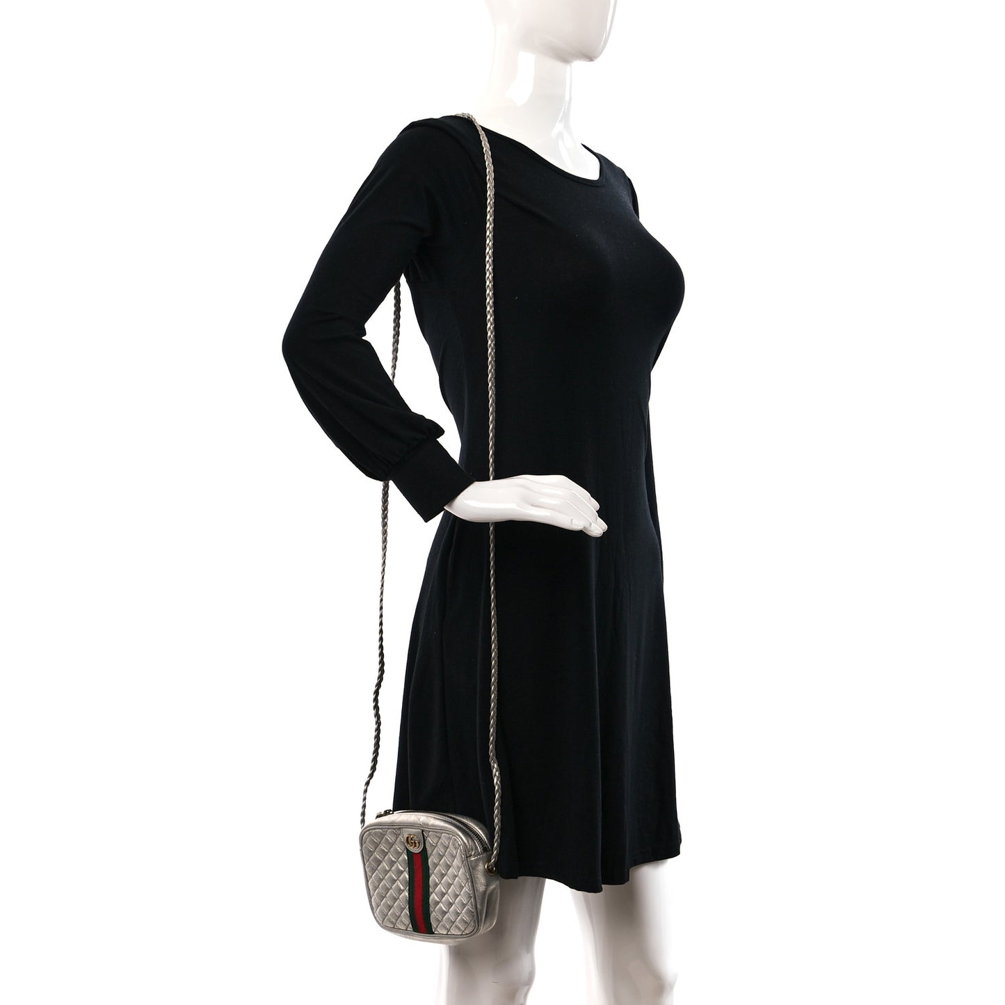 Laminated Nappa Web Trapuntata Mini GG Shoulder Bag Argento