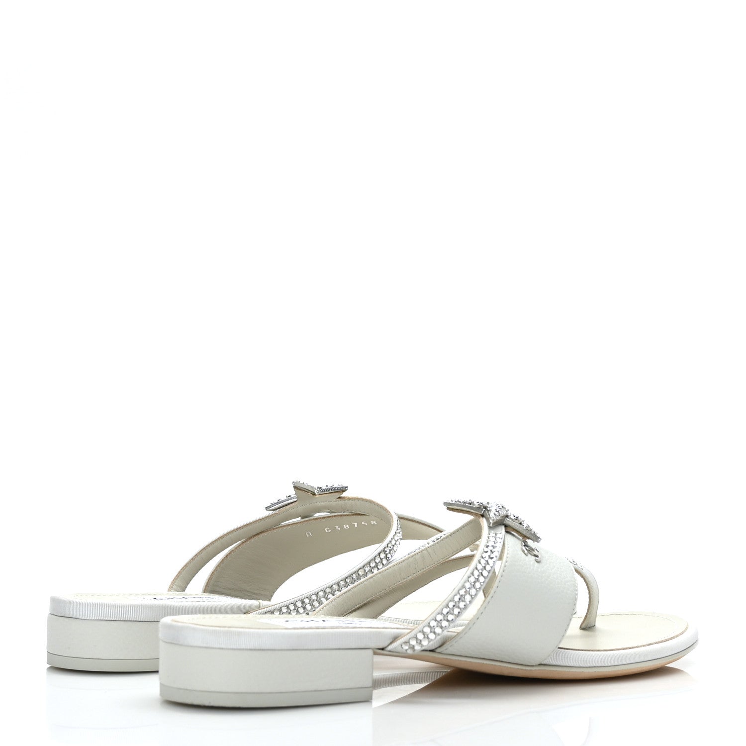 Chanel Grained Calfskin Strass CC Thong Sandals 37 Light Gray 4 of 8