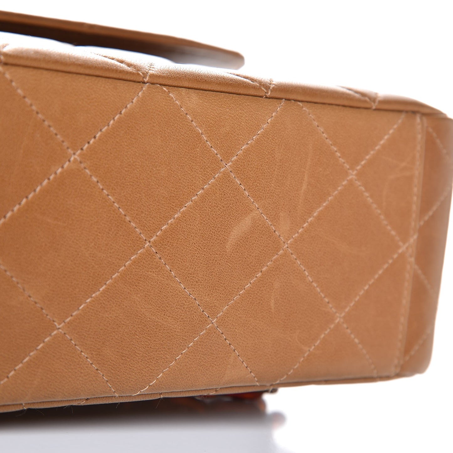Lambskin Tortoise Chain Square Flap Camel