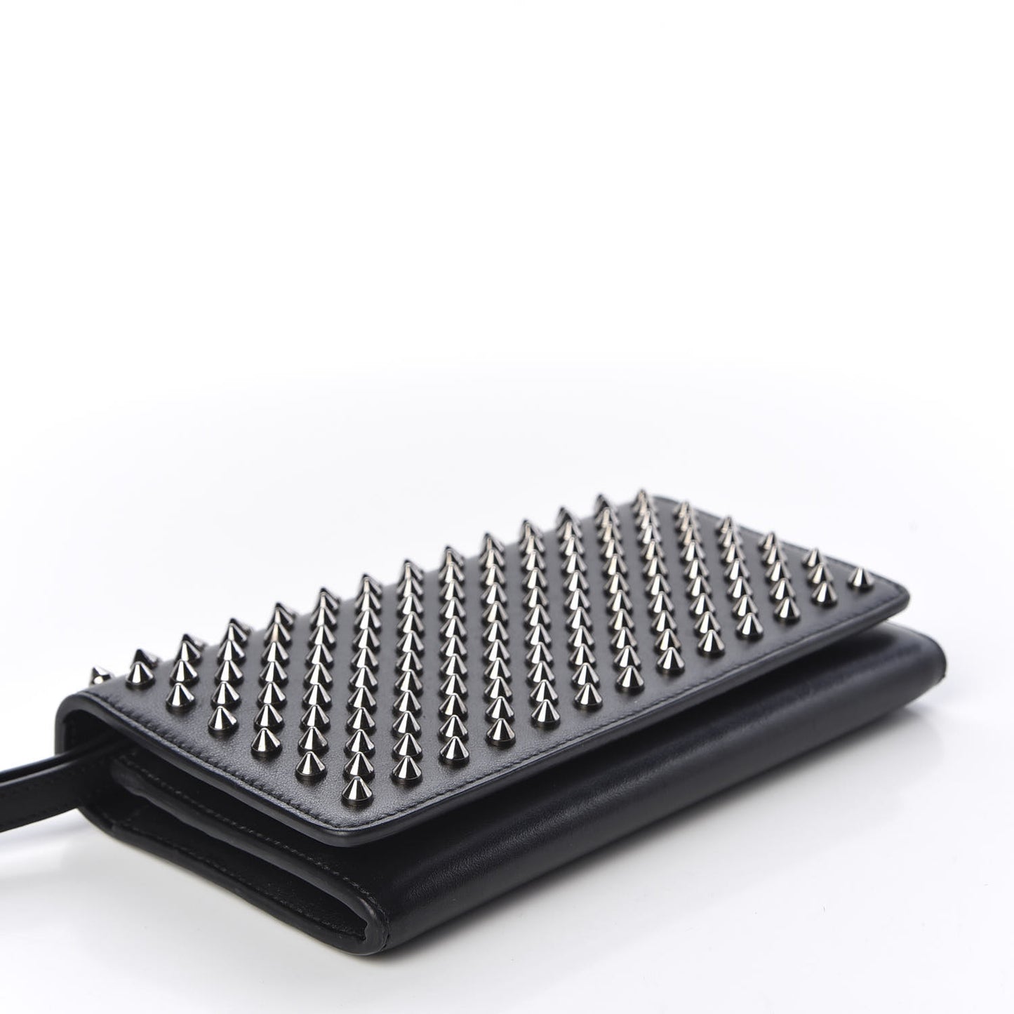 Calfskin Macaron Spiked Flap Wallet Black