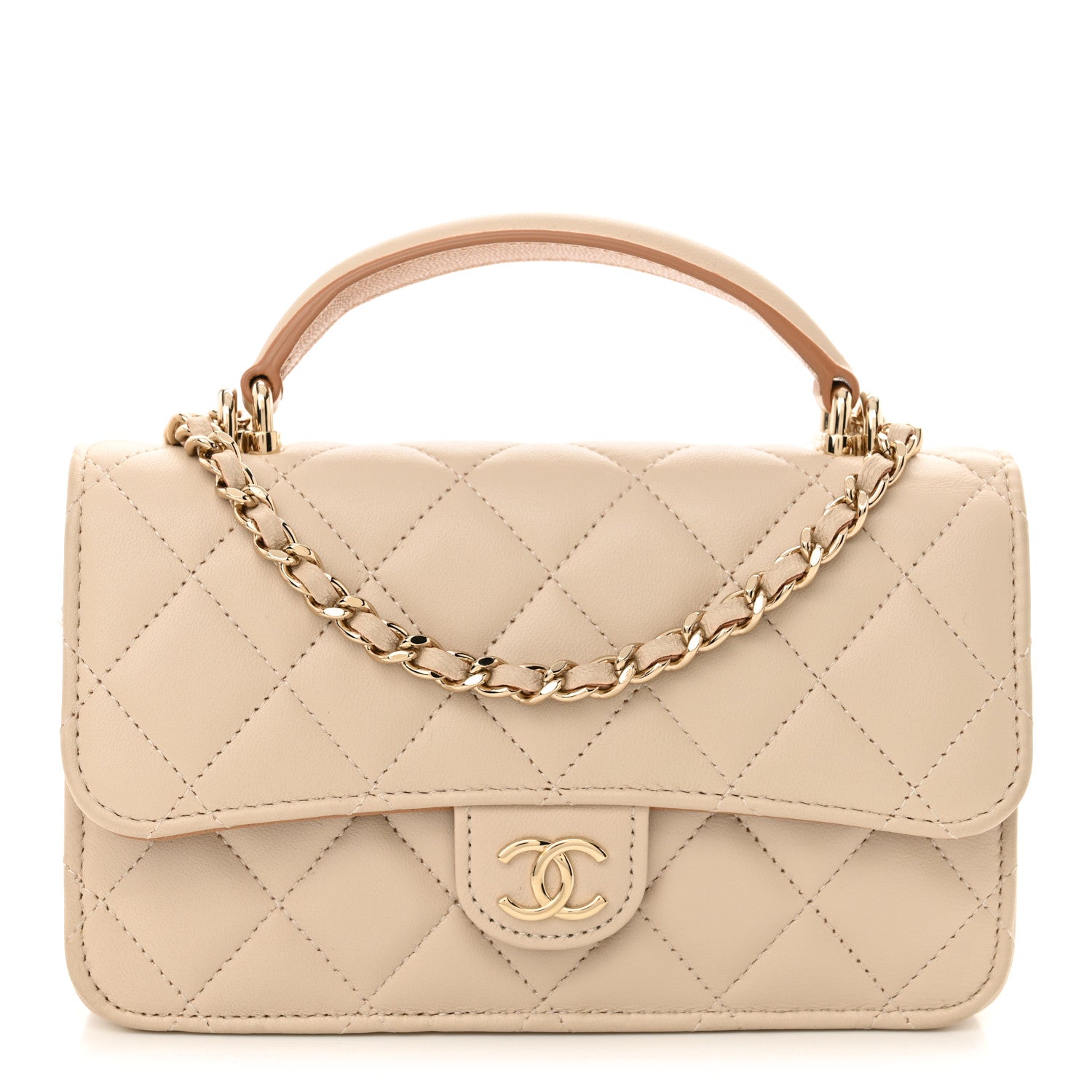 Chanel Lambskin Quilted Flap Phone Holder With Chain Ecru Dark Beige 1 of 12