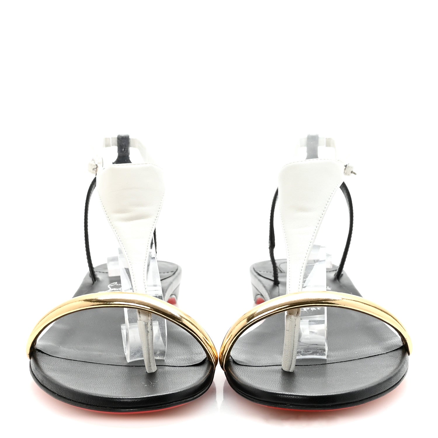 Christian Louboutin Nappa Patent Athinita Flat Sandals 38.5 White Gold Black 3 of 9