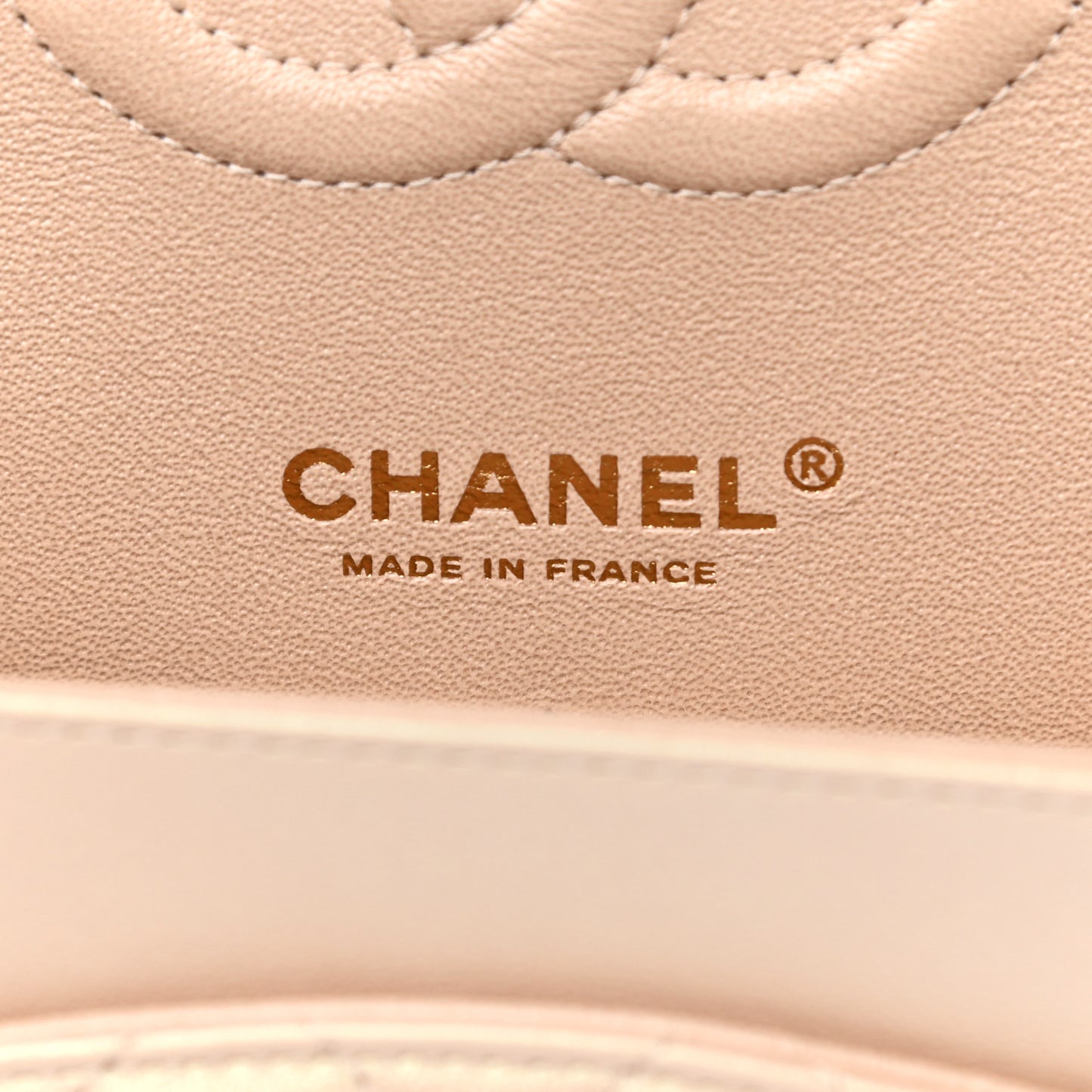 Iridescent Calfskin Quilted Medium Double Flap Beige