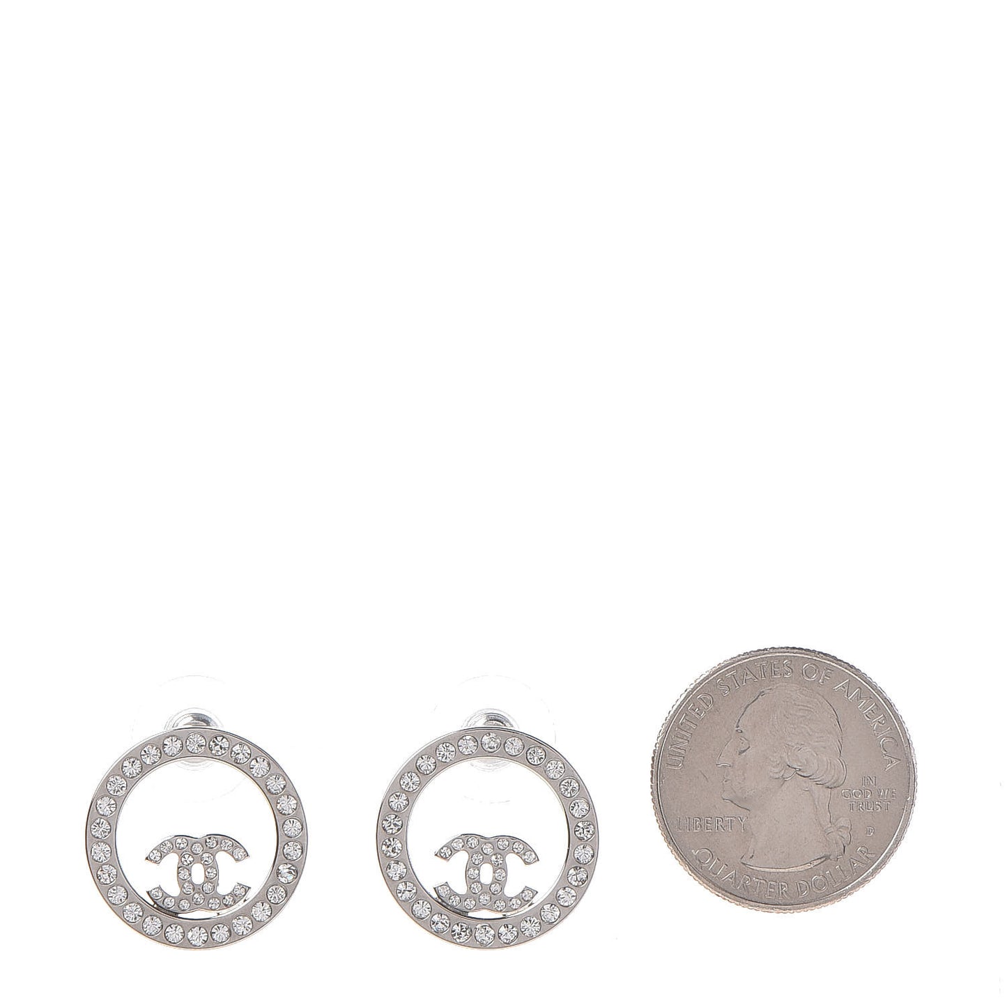 Crystal CC Round Earrings Silver