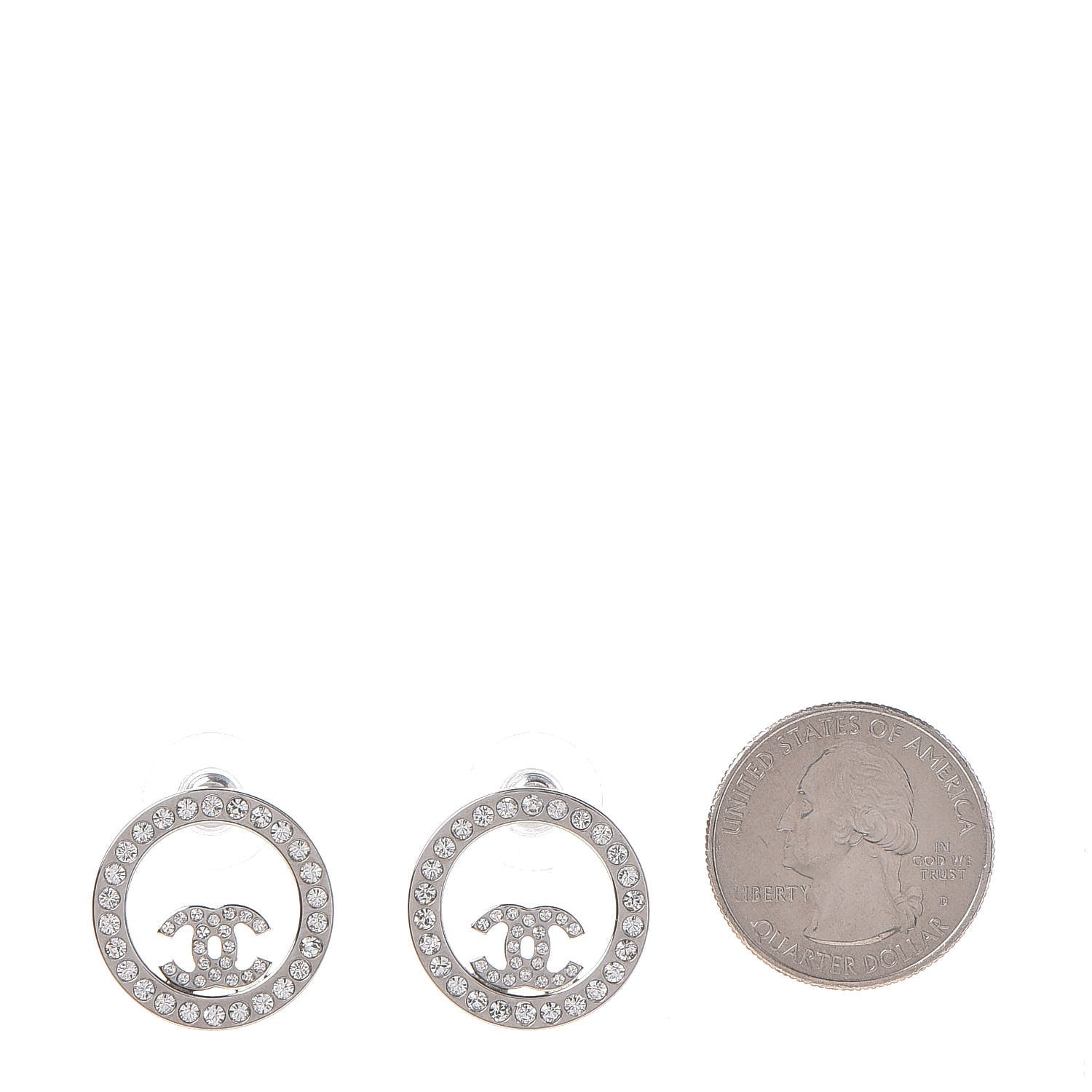 Chanel Crystal CC Round Earrings Silver 2 of 5