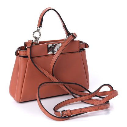 Fendi Shiny Nappa Micro Peekaboo Iconic Satchel Rosso Pimento 3 of 11