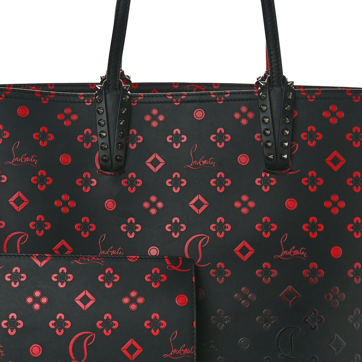 Perforated Calfskin Degrade Loubinthesky East West Cabata Tote Black Red
